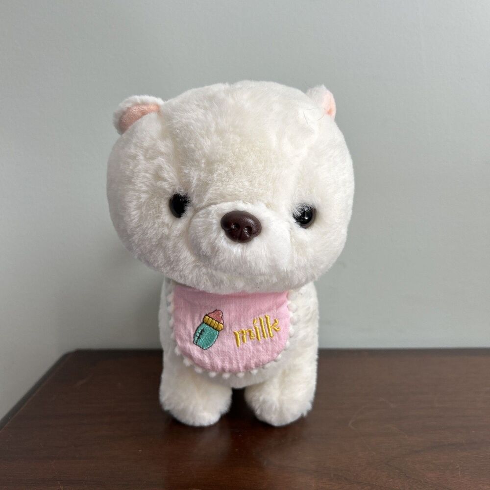 Rumi Dog Plush White Milk Bib Stuffed Animal Cute Japanese Kawaii 10"
